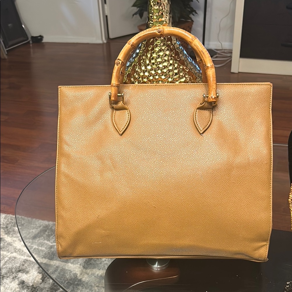 Elegant Tan Leather Tote Bag  bundle & necklace @$35 - Picture 2 of 9